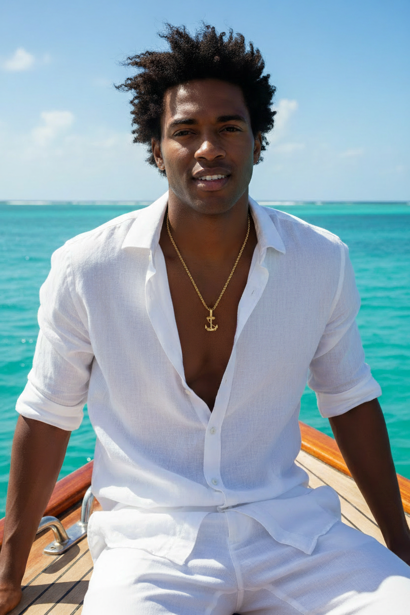 Men's Anchor Pendant Chain Necklace - Jamaican Man Fancy Yacht