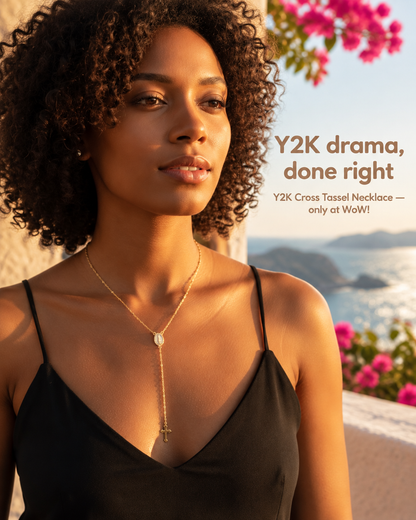 Gold Cross Lariat Necklace