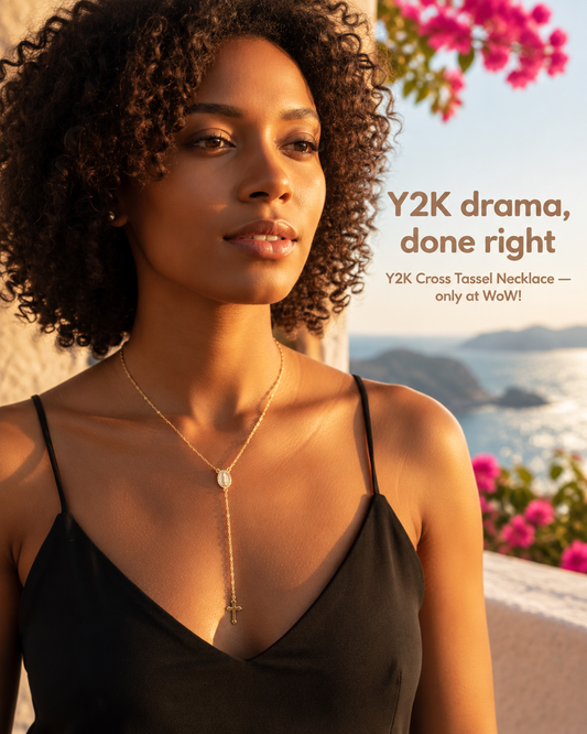 Gold Cross Lariat Necklace