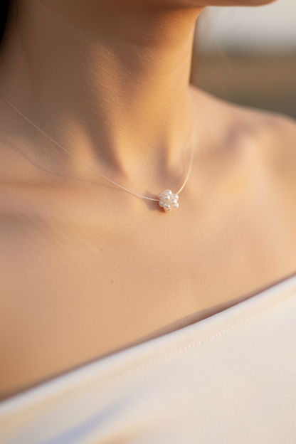 Jersey Shore Faux Pearl Flower Invisible Line Necklace