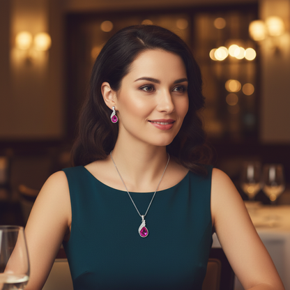 Petite Crystal Necklace and Earrings Set on a model