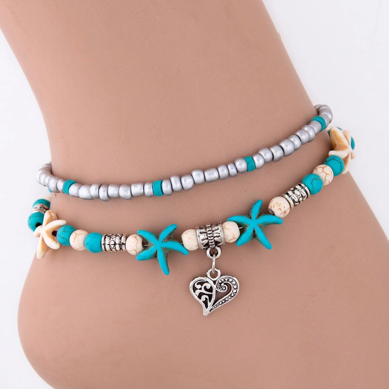 Starfish anklet with stronger turquoise and contrast