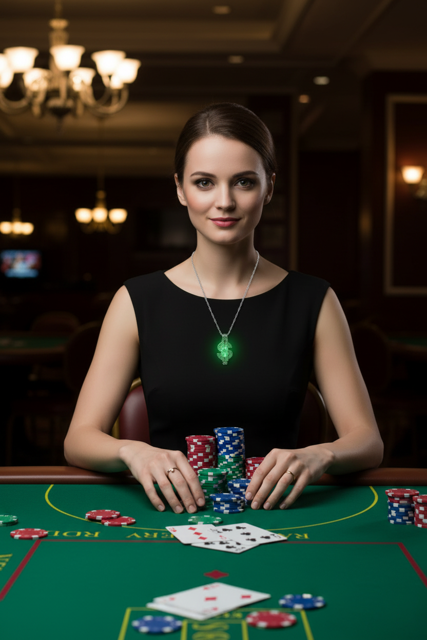 Woman at Casino - Dollar Sign Pendant Smaller