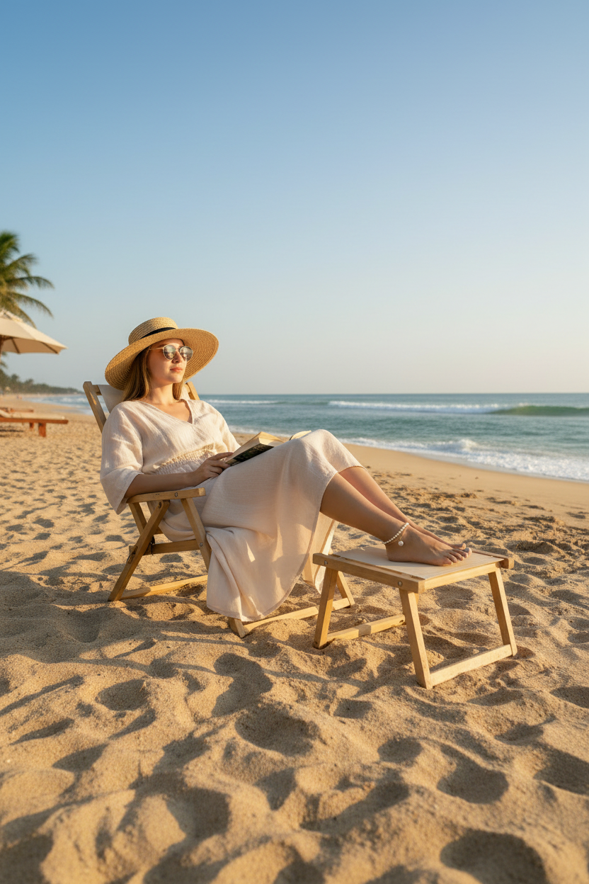 Woman on Beach Chair - Wide Shot