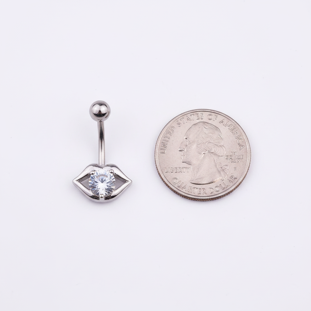 Zircon Belly Ring Size Comparison with Quarter