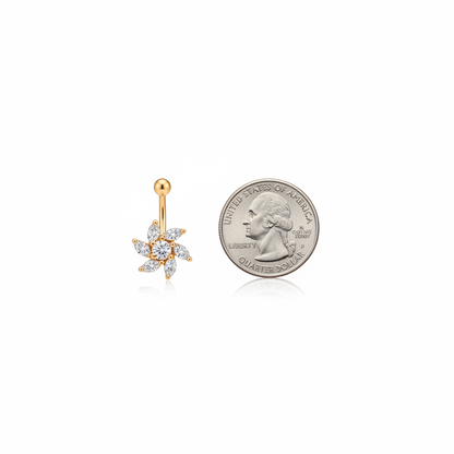 Zircon Flower Belly Ring Size Comparison with Quarter