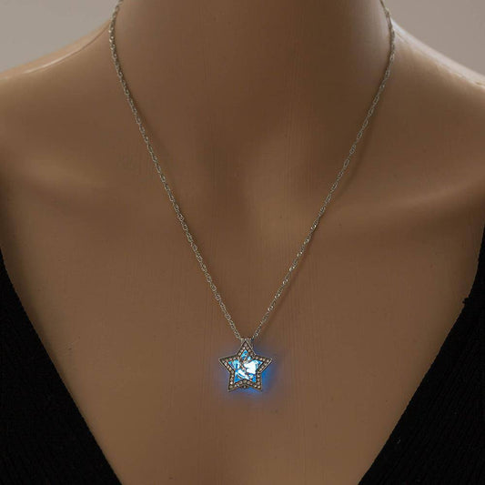 Jersey Shore Jewelry Five pointed Star Angel Diamond Pendant Luminous Alloy Necklace (sky blue) - WoW! Gotta Have It!