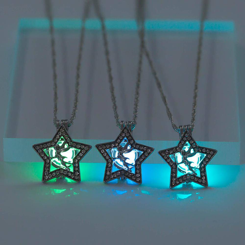 Jersey Shore Jewelry Five pointed Star Angel Diamond Pendant Luminous Alloy Necklace (sky blue) - WoW! Gotta Have It!