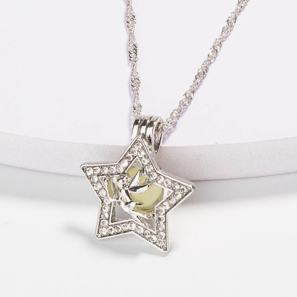 Jersey Shore Jewelry Five pointed Star Angel Diamond Pendant Luminous Alloy Necklace (sky blue) - WoW! Gotta Have It!