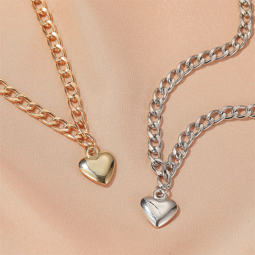 Punk Style Thick Clavicle Chain Simple Love Necklace  Heart Necklace  17"