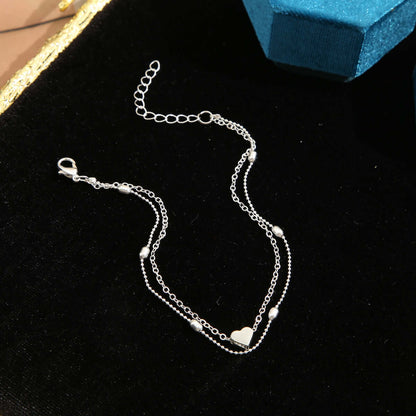 Silver Heart Charm Anklet — Double-Layer (2 PC)