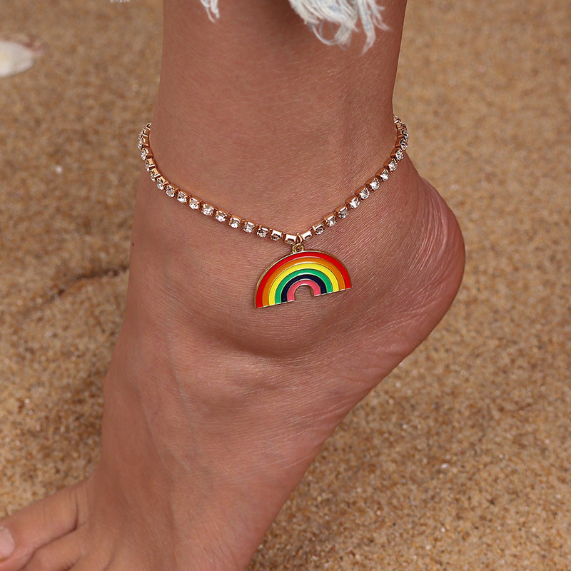 Simple Style  Claw Chain Inlaid Rhinestone Rainbow Anklet