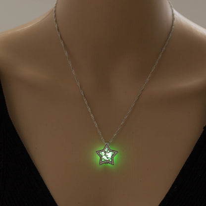 Jersey Shore Luminous Five-Pointed Star Angel Pendant Necklace - Sky Blue Glow-in-the-Dark Celestial Jewelry - Rave Festival Clavicle Chain Alloy Choker