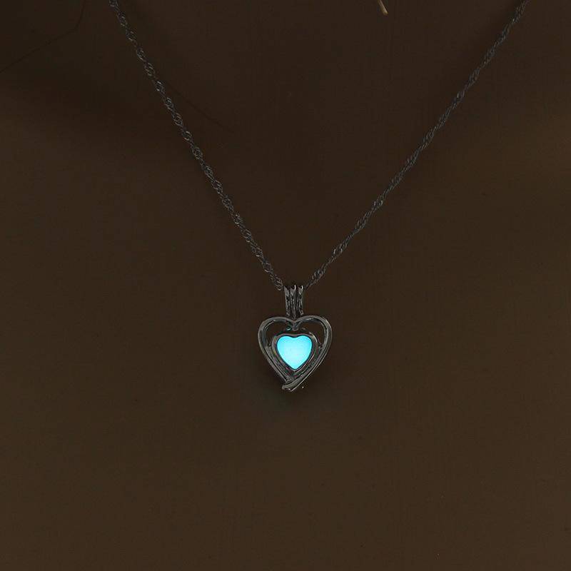 Jersey Shore Jewelry Luminous Hollow Heart-shaped Cage Pendant Necklace (Blue) - WoW! Gotta Have It!