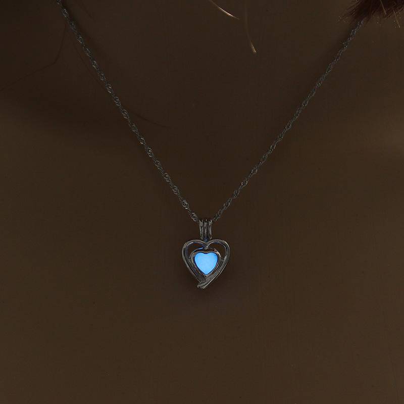 Jersey Shore Jewelry Luminous Hollow Heart-shaped Cage Pendant Necklace (Blue) - WoW! Gotta Have It!