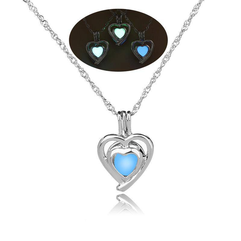 Jersey Shore Jewelry Luminous Hollow Heart-shaped Cage Pendant Necklace (Blue) - WoW! Gotta Have It!