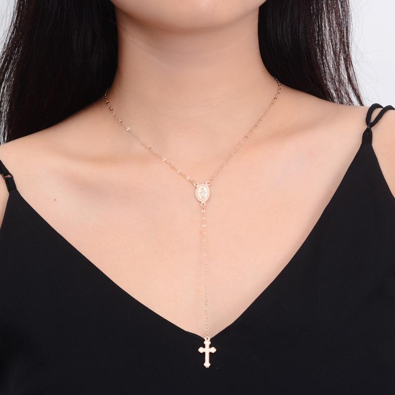 Tassel Silver Chain Cross Alloy Necklace 19"