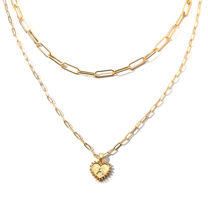 Y2K Boho Necklace – Personalized Letter M Double-Layer Gold Pendant