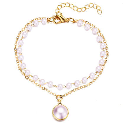 Elegant Pearl Anklet – Double-Layer Faux Pearl Summer Beach Jewelry