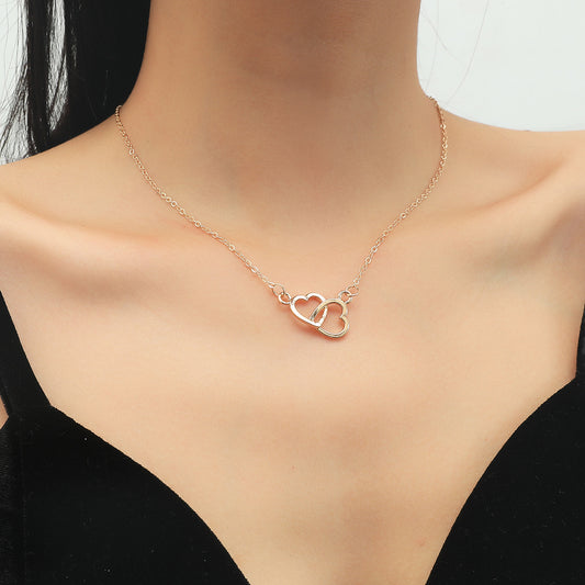 Interlocking Pendant Necklace Double Love Clavicle Heart Necklace