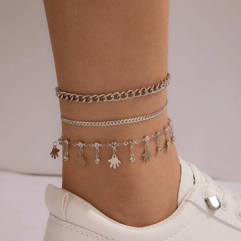 Fashion Palm Pendant Rhinestone Chain Anklet (3) Piece Set - WoW! Gotta Have It!