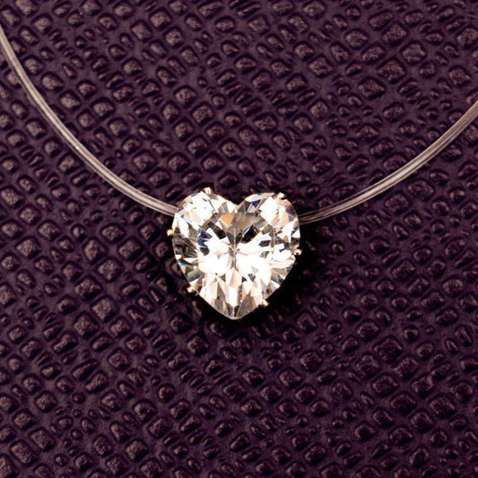 Jersey Shore  Invisible Heart Cubic Zirconia Stone Pendant Necklace Clear Chokers - WoW! Gotta Have It!