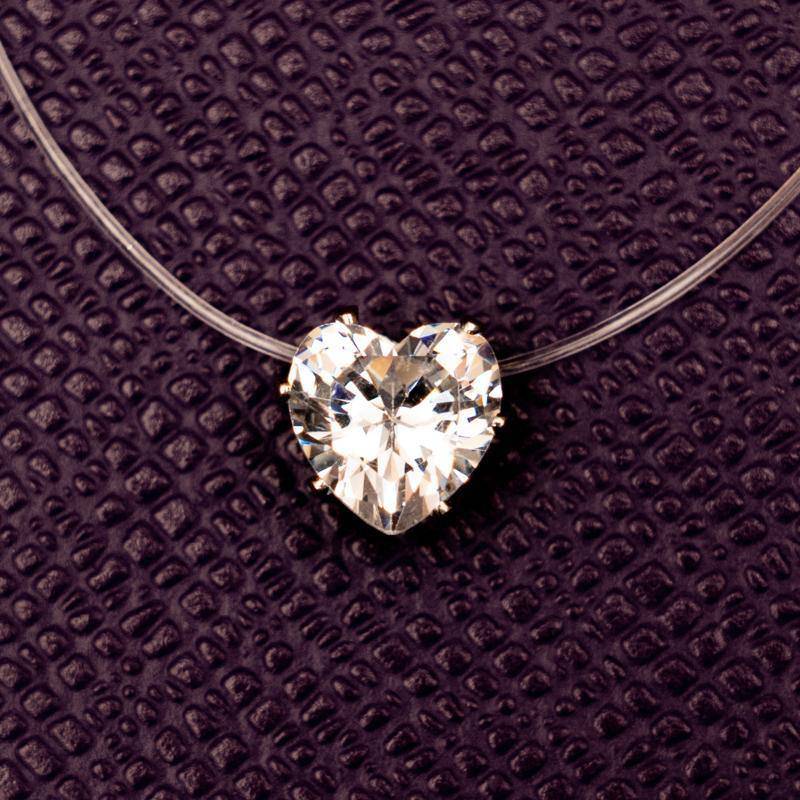 Jersey Shore  Invisible Heart Cubic Zirconia Stone Pendant Necklace Clear Chokers - WoW! Gotta Have It!