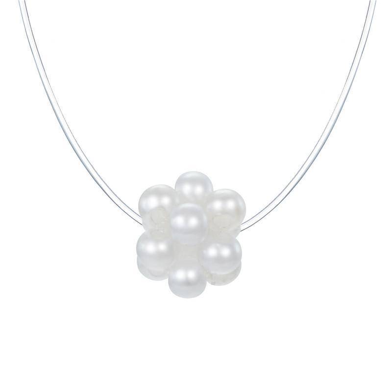 Jersey Shore faux pearl flower invisible line necklace pendant necklace  -Pearl-flower - WoW! Gotta Have It!