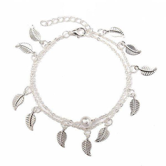 Foliage Footwear Simple Double Tassel Women's Small Leaf Anklet (Silver) - WoW! Gotta Have It!